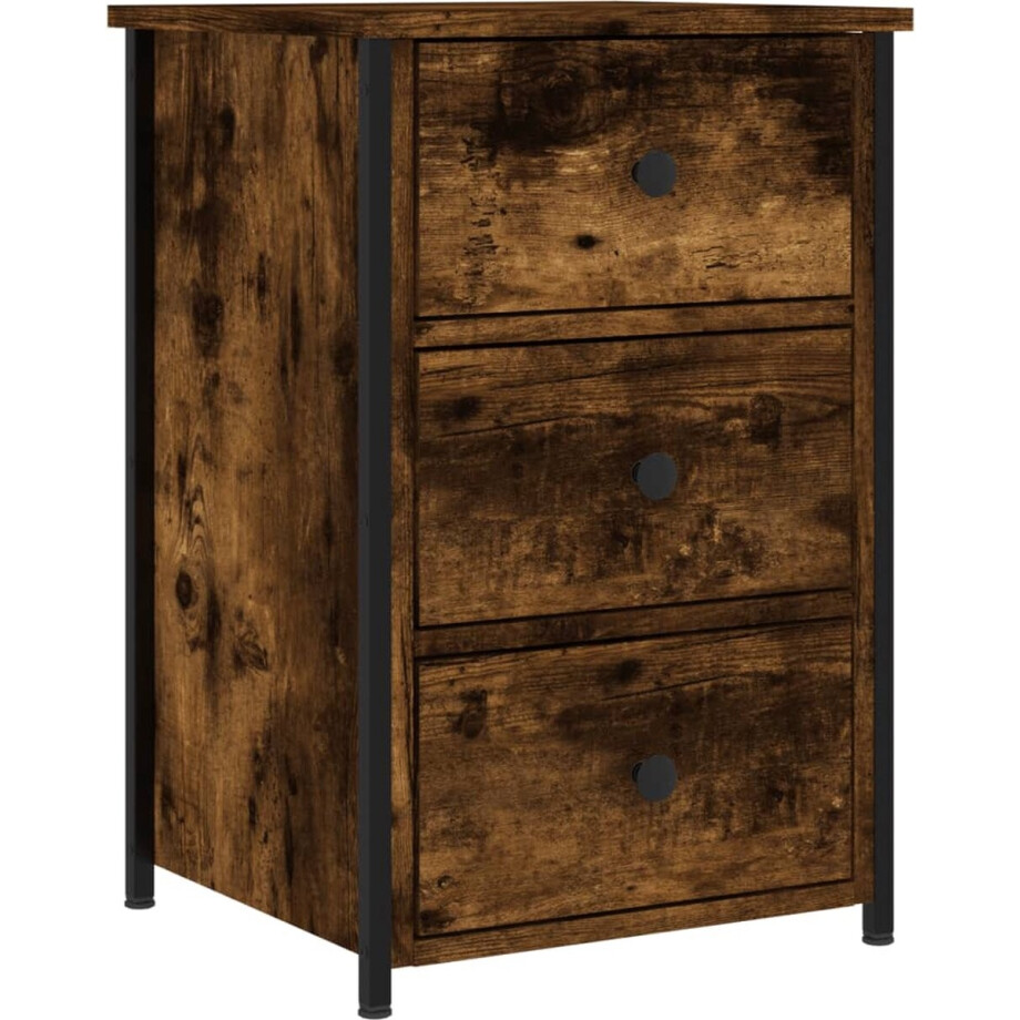 vidaXL - Nachtkastje - 40x36x60 - cm - bewerkt - hout - gerookt - eikenkleurig afbeelding 1