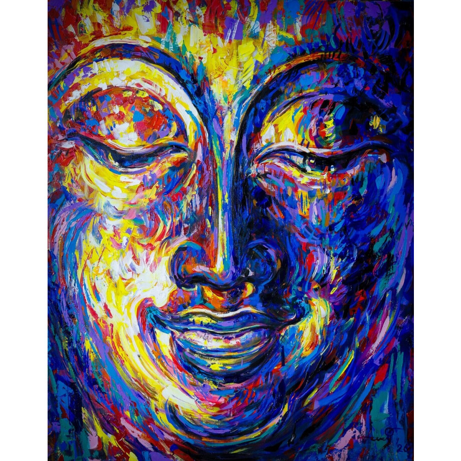 Original Buddha Art - Handgeschilderd Boeddha Schilderij Inner Joy met Zwarte Baklijst - 100 x 120 cm Original Buddha Art - Handgeschilderd Boeddha Schilderij Inner Joy met Zwarte Baklijst - 100 x 120 cm afbeelding 1