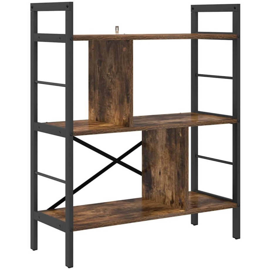 vidaXL - Boekenplank - 5-laags - 75 - x - 30 - x - 91 - cm - Bewerkt - hout - Rook - Eiken afbeelding 1
