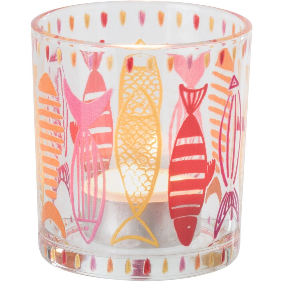 J-Line theelichthouder Vis - glas - roze/oranje - small - 2 stuks afbeelding 1