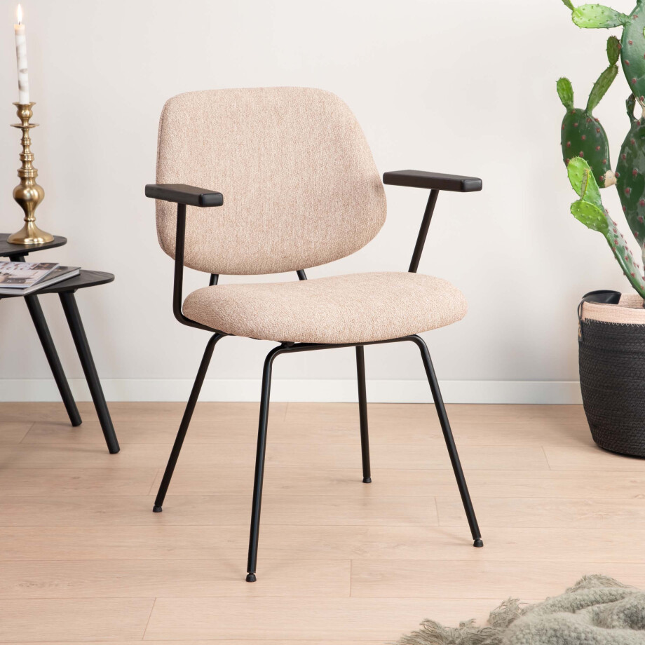 Eleonora Eetkamerstoel 'Lynn' met armleuning, kleur Beige Fletcher Eleonora Eetkamerstoel 'Lynn' met armleuning, kleur Beige Fletcher afbeelding 1