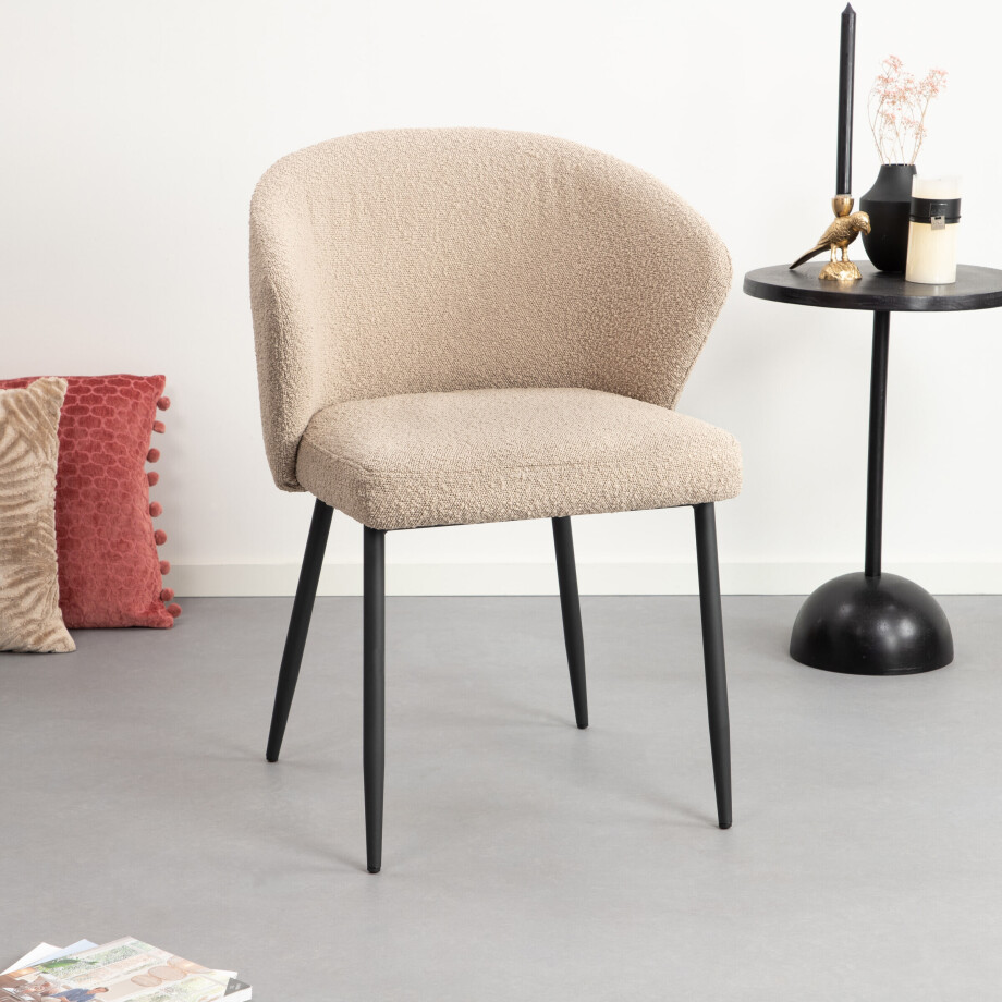 Eleonora Eetkamerstoel 'Santos' Bouclé, kleur Taupe Copenhagen Eleonora Eetkamerstoel 'Santos' Bouclé, kleur Taupe Copenhagen afbeelding 1