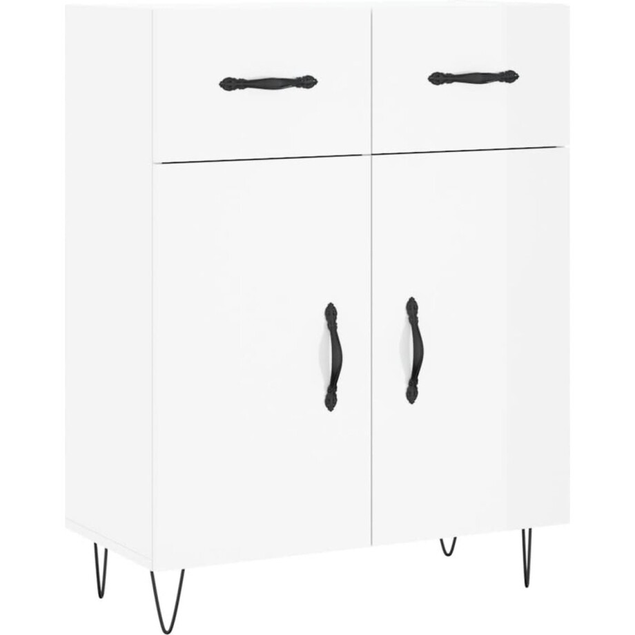vidaXL - Dressoir - 69,5x34x90 - cm - bewerkt - hout - hoogglans - wit afbeelding 1