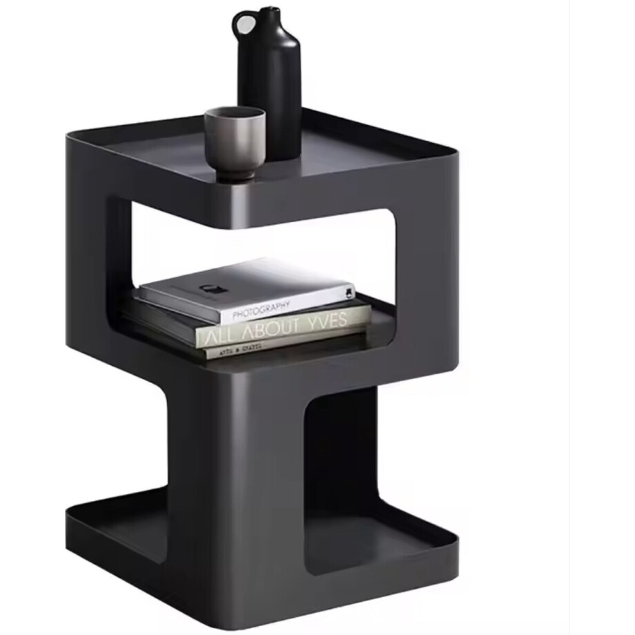 Luxaliving Nachtkastje-Bijzettafel - Geometrische vorm - Bijzettafeltjes Woonkamer-L40xB40xH54 - Zwart Metaal - Industrieel afbeelding 1