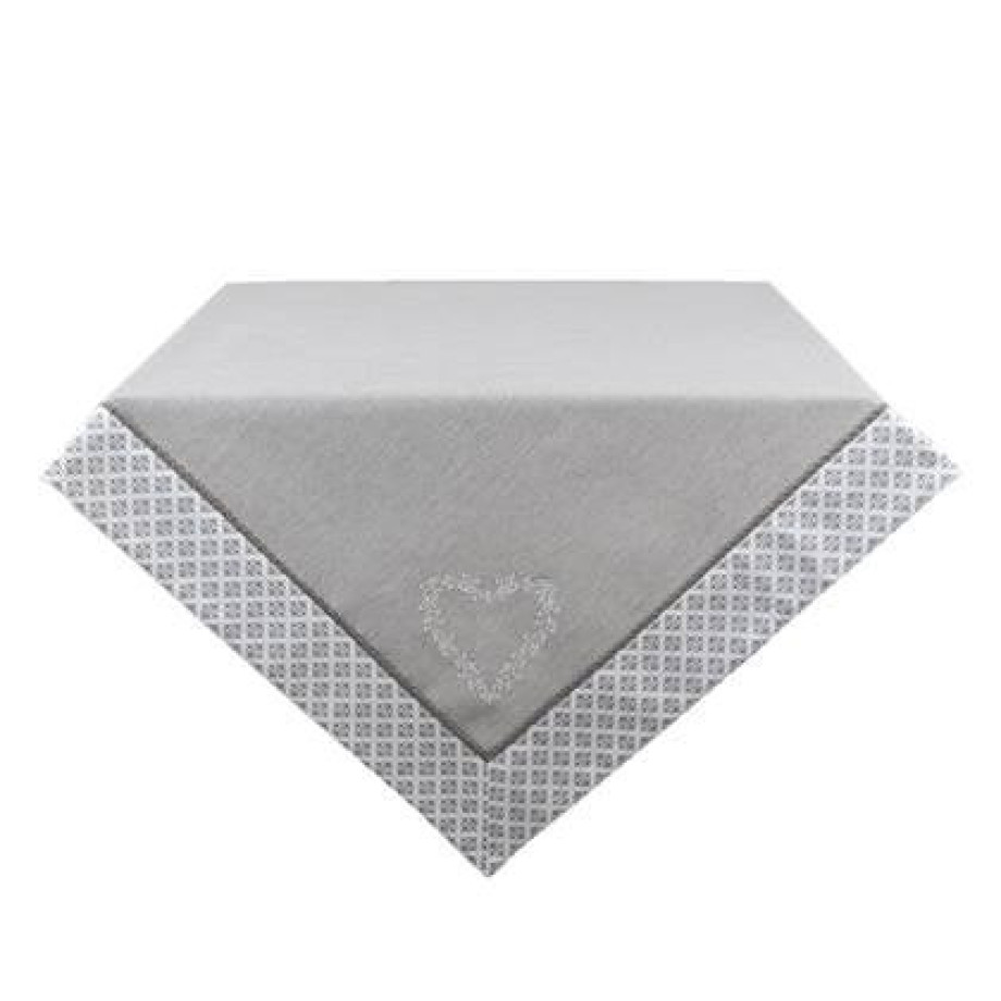 Clayre & Eef Tafelkleed 150x150 cm Grijs Wit Katoen Vierkant Harten afbeelding 1