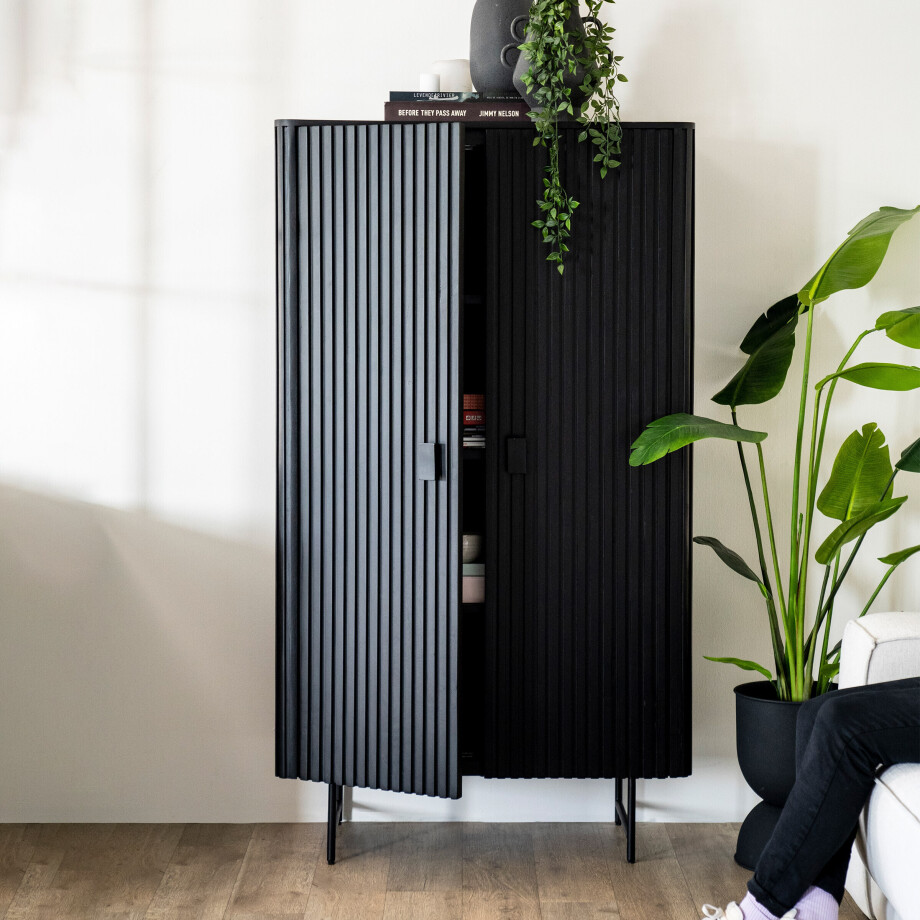 Eleonora Opbergkast 'Remi' Mangohout en metaal, kleur Zwart, 170 x 96cm afbeelding 1