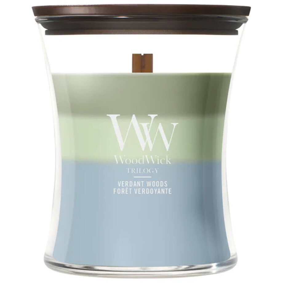 WoodWick Hourglass - Trilogy Verdant Woods - Medium Geurkaars - 60 branduren afbeelding 1