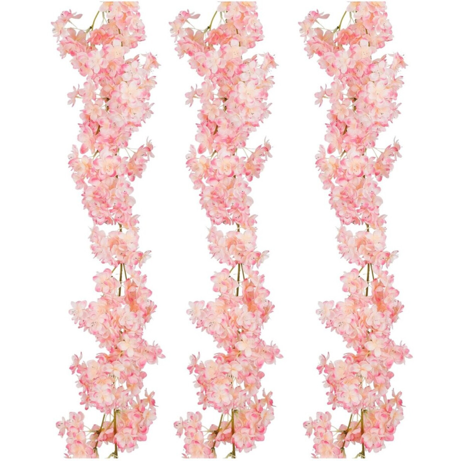 Mica Decorations Kunstbloemen Bloesem Slinger - 3x - 180 x 20 cm - roze - kunststof - bloemetjes afbeelding 1