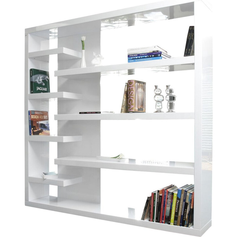 Vakkenkast Javi Wit - MDF - Breedte 200 cm - Hoogte 200 cm - Diepte 35 cm - Met planken - Zonder deuren afbeelding 1