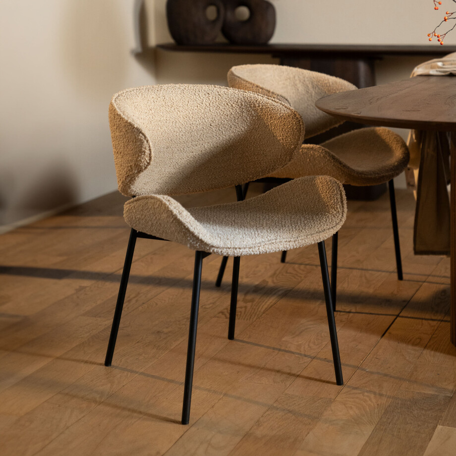 Eleonora Eetkamerstoel 'Tess' Bouclé, kleur Zand afbeelding 1