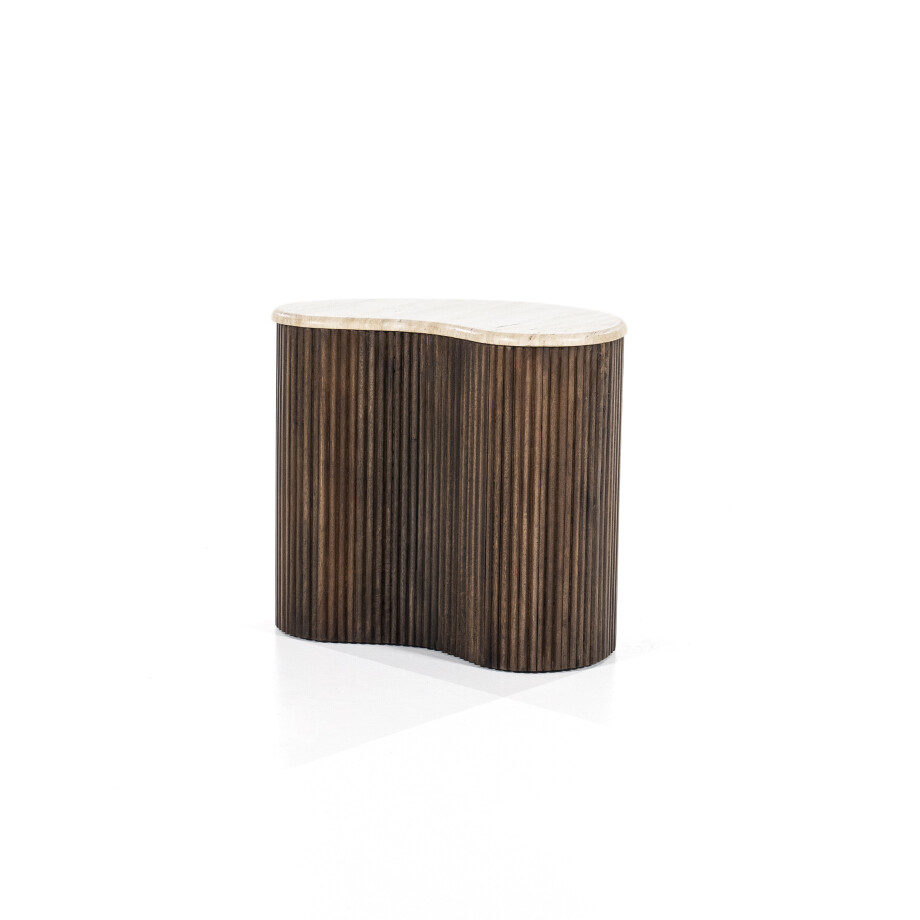Eleonora Bijzettafel 'Mari' Organisch, Mangohout en Travertin, 50 x 33cm Eleonora Bijzettafel 'Mari' Organisch, Mangohout en Travertin, 50 x 33cm afbeelding 1