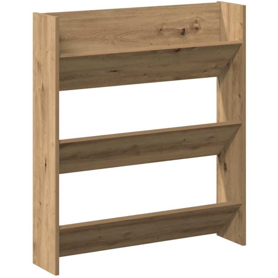 vidaXL - Wandschoenenkast - 80x18x90 - cm - bewerkt - hout - artisanaal - eikenkleur afbeelding 1