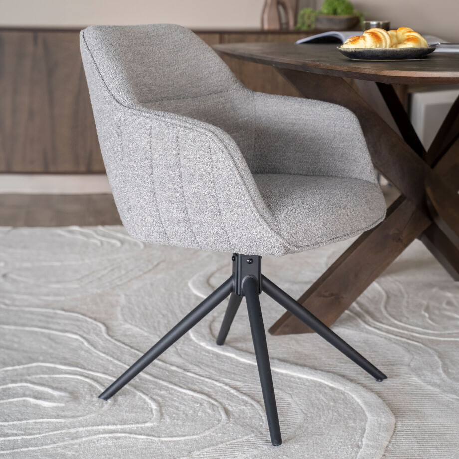 Eleonora Draaibare Eetkamerstoel 'Jeff' Bouclé, kleur Grijs afbeelding 1