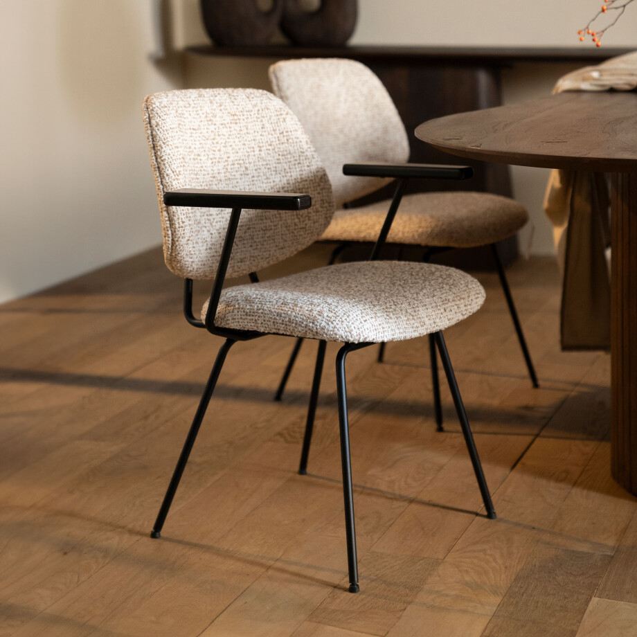 Eleonora Eetkamerstoel 'Jon' Met armleuning, kleur Beige Eleonora Eetkamerstoel 'Jon' Met armleuning, kleur Beige afbeelding 1