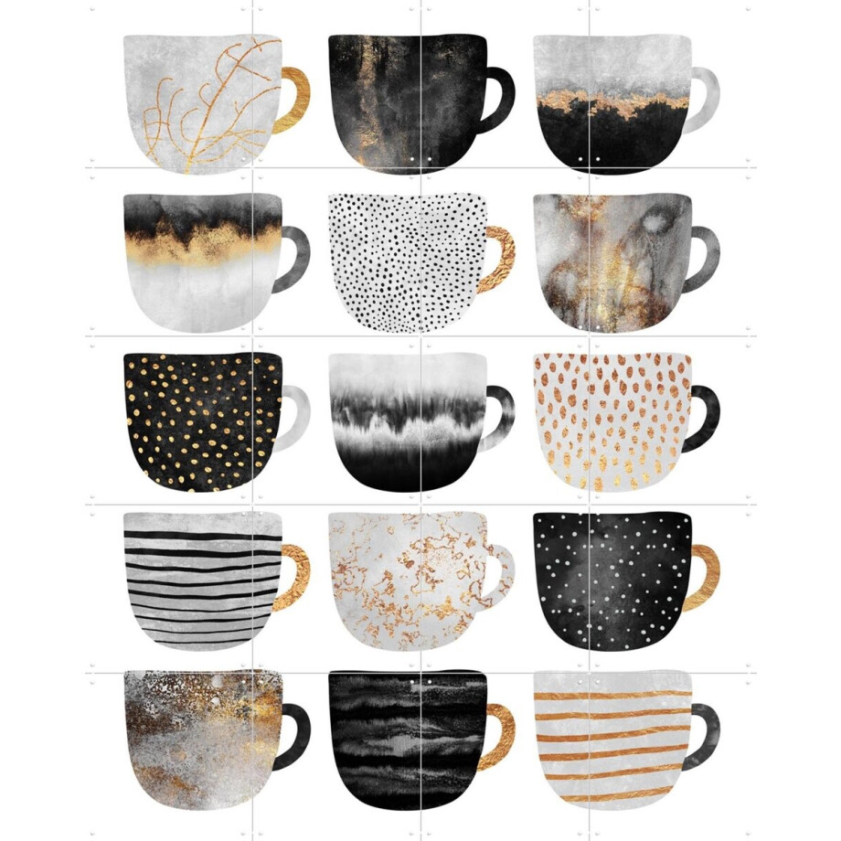 IXXI Pretty Coffee Cups, Elisabeth Fredriksson & Various - 80 x 100 cm - Gratis ophangtool - Grote wanddecoratie en posters - Illustraties, Woonkamer afbeelding 1
