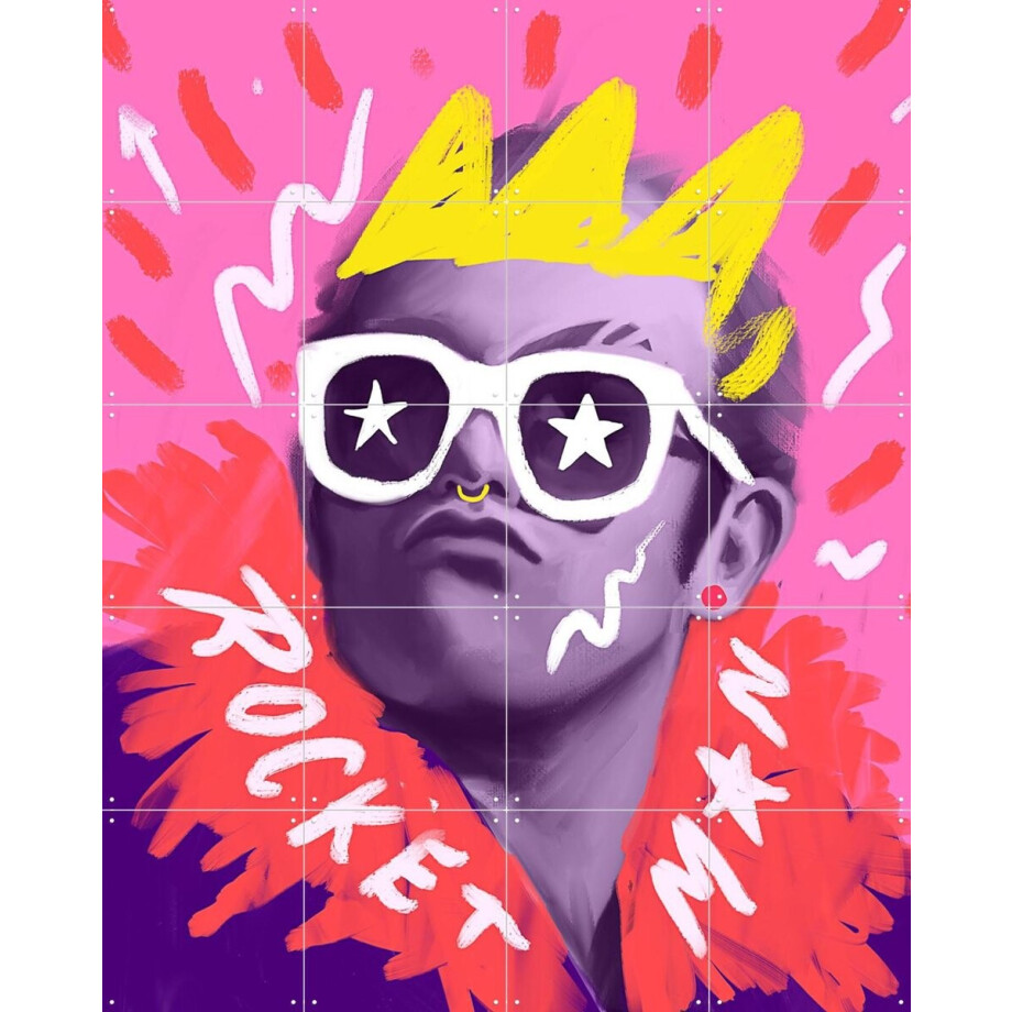 IXXI Rocketman Elton, Pop-art by Tadej - 80 x 100 cm - Gratis ophangtool - Grote wanddecoratie en posters - Digitale Kunst, Illustraties, Speels afbeelding 1