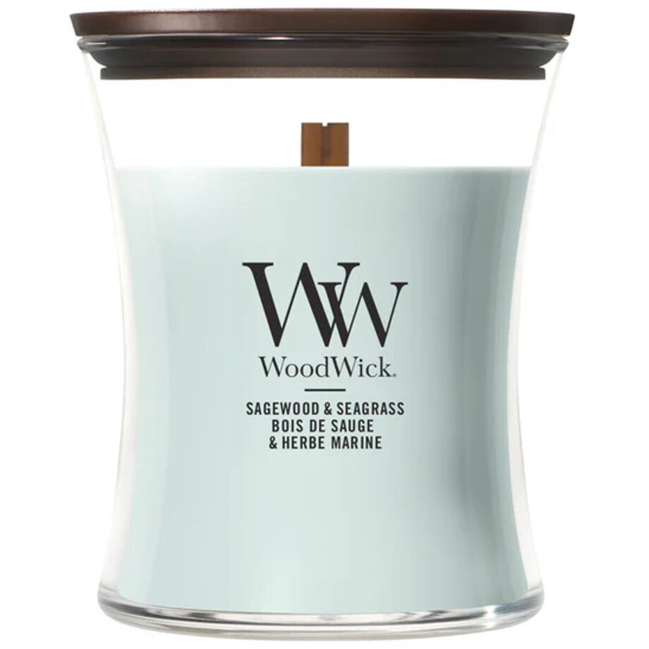 WoodWick Hourglass Medium Geurkaars - Sagewood & Seagrass - 60 branduren WoodWick Hourglass Medium Geurkaars - Sagewood & Seagrass - 60 branduren afbeelding 1