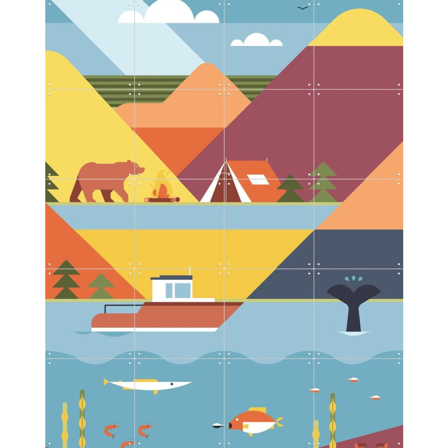 IXXI Mountains, Studio Kars + Boom - 80 x 100 cm - Gratis ophangtool - Grote wanddecoratie en posters - Kleurrijk, Illustraties, Geometrische Kunst afbeelding 1