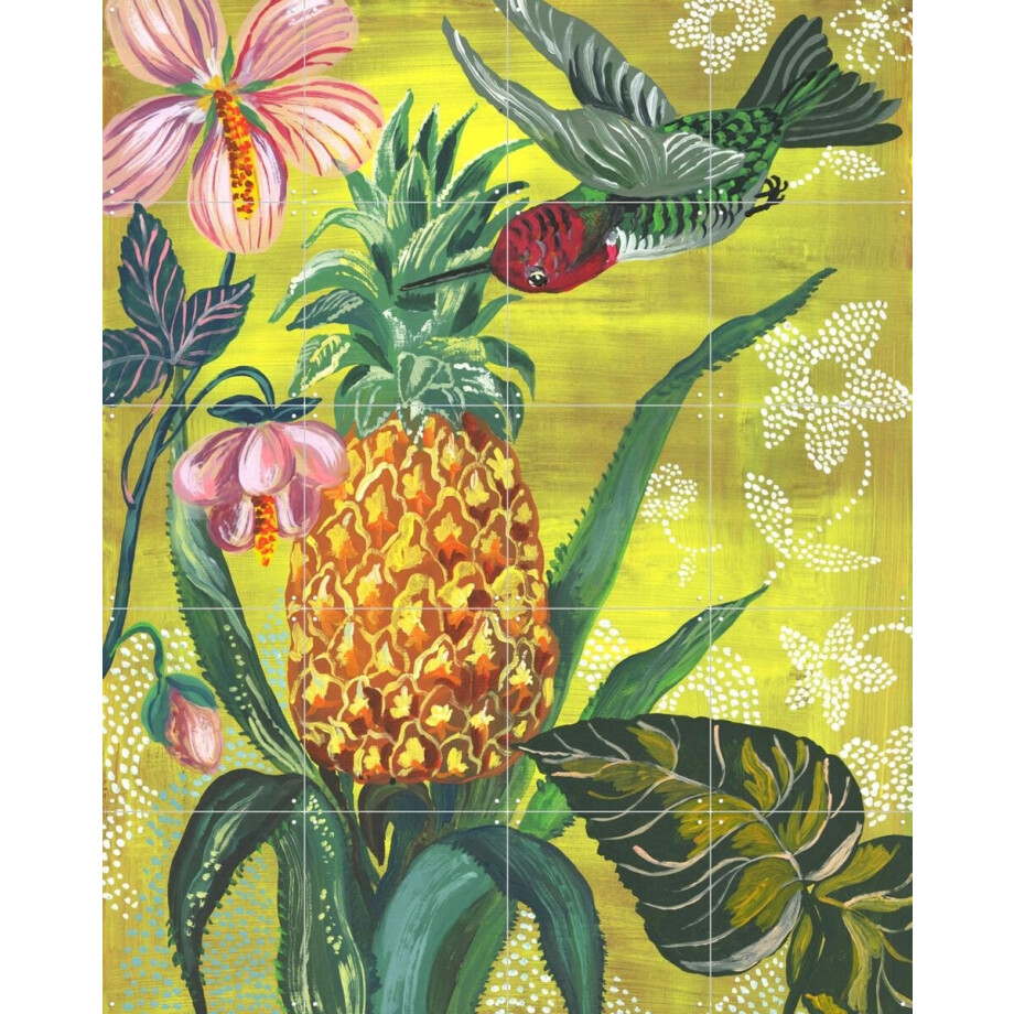 IXXI L'ananas et le Colibri, Nathalie Lété - 80 x 100 cm - Gratis ophangtool - Grote wanddecoratie en posters - Speels, Illustraties, Kleurrijk afbeelding 1