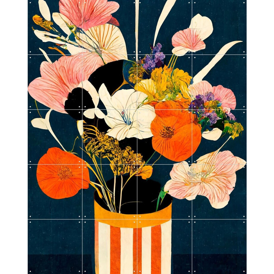 IXXI Flowers At Night, Treechild & Various - 80 x 100 cm - Gratis ophangtool - Grote wanddecoratie en posters - Grafisch Ontwerp, Kleurrijk, Bloemen afbeelding 