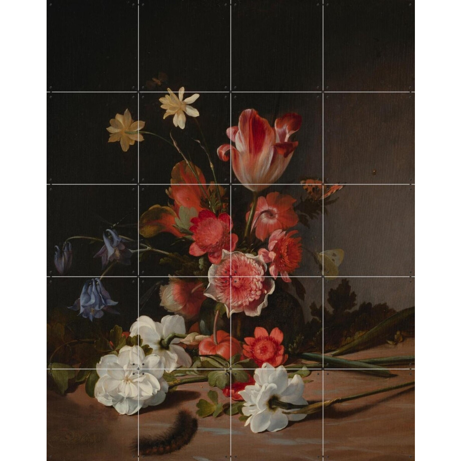 IXXI Stilleven met een boeket in wording, Dirck de Bray & Mauritshuis - 80 x 100 cm - Gratis ophangtool - Grote wanddecoratie en posters - Realisme afbeelding 1