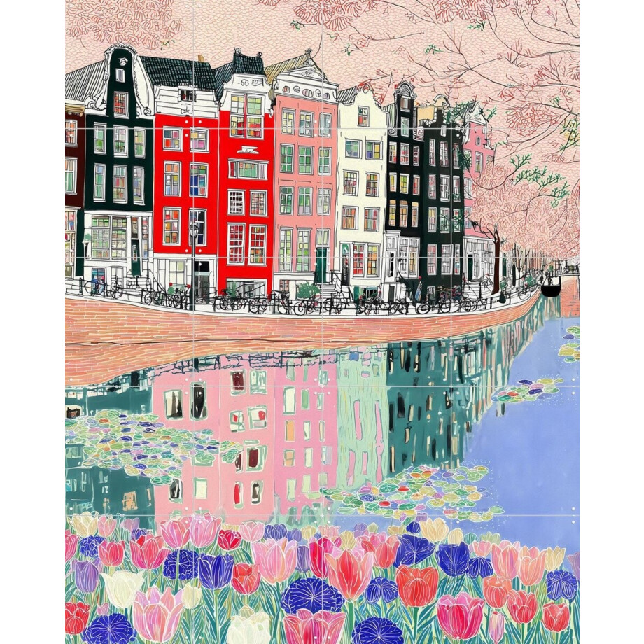 IXXI Tulpen uit Amsterdam, Artclaud - 80 x 100 cm - Gratis ophangtool - Grote wanddecoratie en posters - Speels, Kleurrijk, Modern, Fantasierijk afbeelding 1