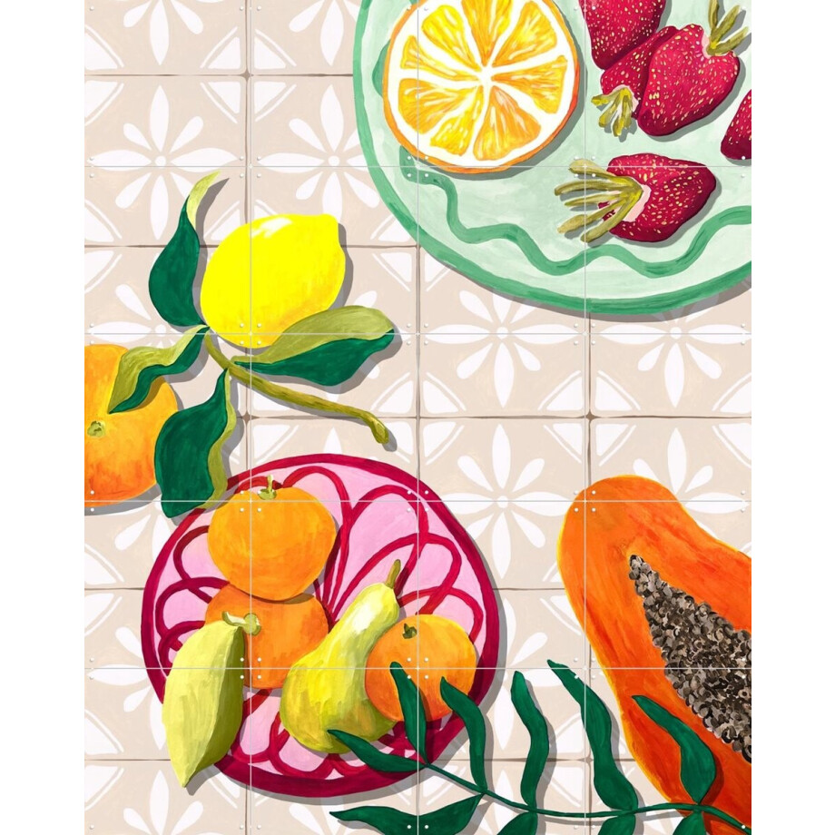 IXXI Fruta y Ceramica, Palmartprints - 80 x 100 cm - Gratis ophangtool - Grote wanddecoratie en posters - Kleurrijk, Illustraties, Speels, Woonkamer afbeelding 1