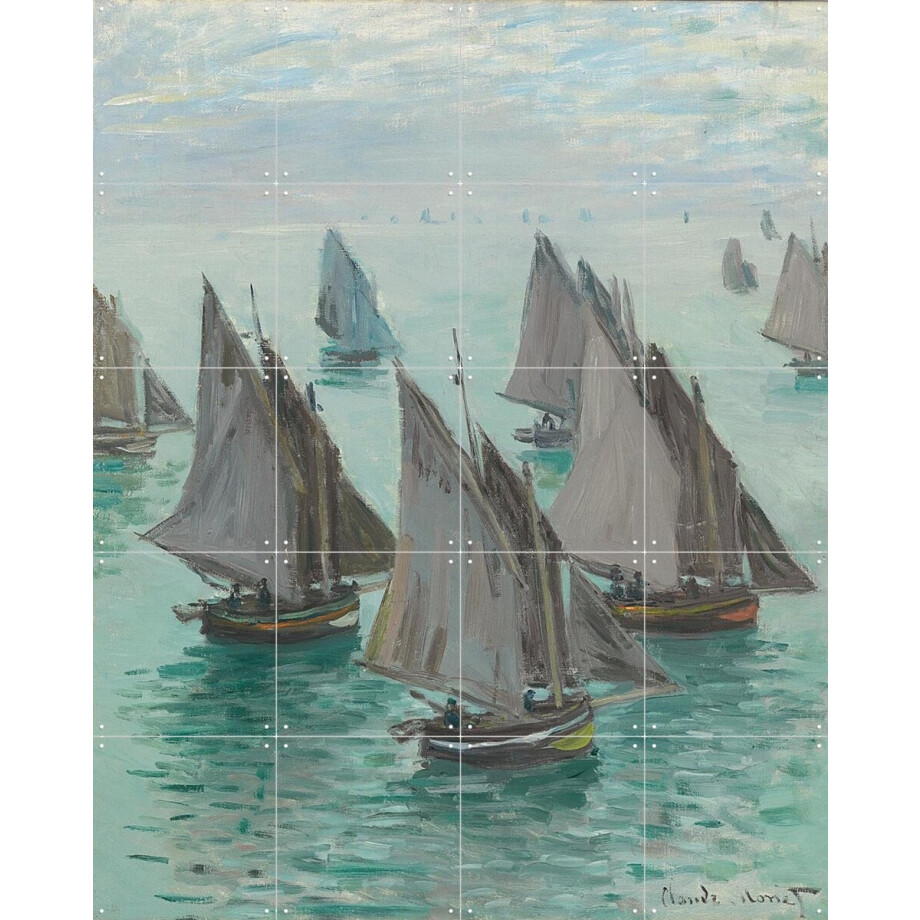 IXXI Fishing Boats - Calm Sea, Claude Monet & Bridgeman Images - 80 x 100 cm - Gratis ophangtool - Grote wanddecoratie en posters - Kleurrijk afbeelding 1