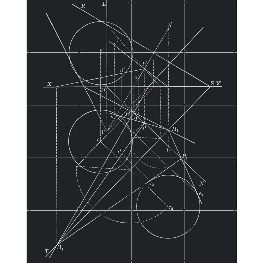 IXXI Compases Blue, Aster Edition - 80 x 100 cm - Gratis ophangtool - Grote wanddecoratie en posters - Line art, Grafisch Ontwerp, afbeelding 1