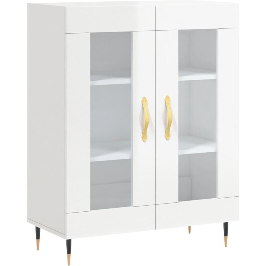 vidaXL - Dressoir - 69,5x34x90 - cm - bewerkt - hout - hoogglans - wit vidaXL - Dressoir - 69,5x34x90 - cm - bewerkt - hout - hoogglans - wit afbeelding 1