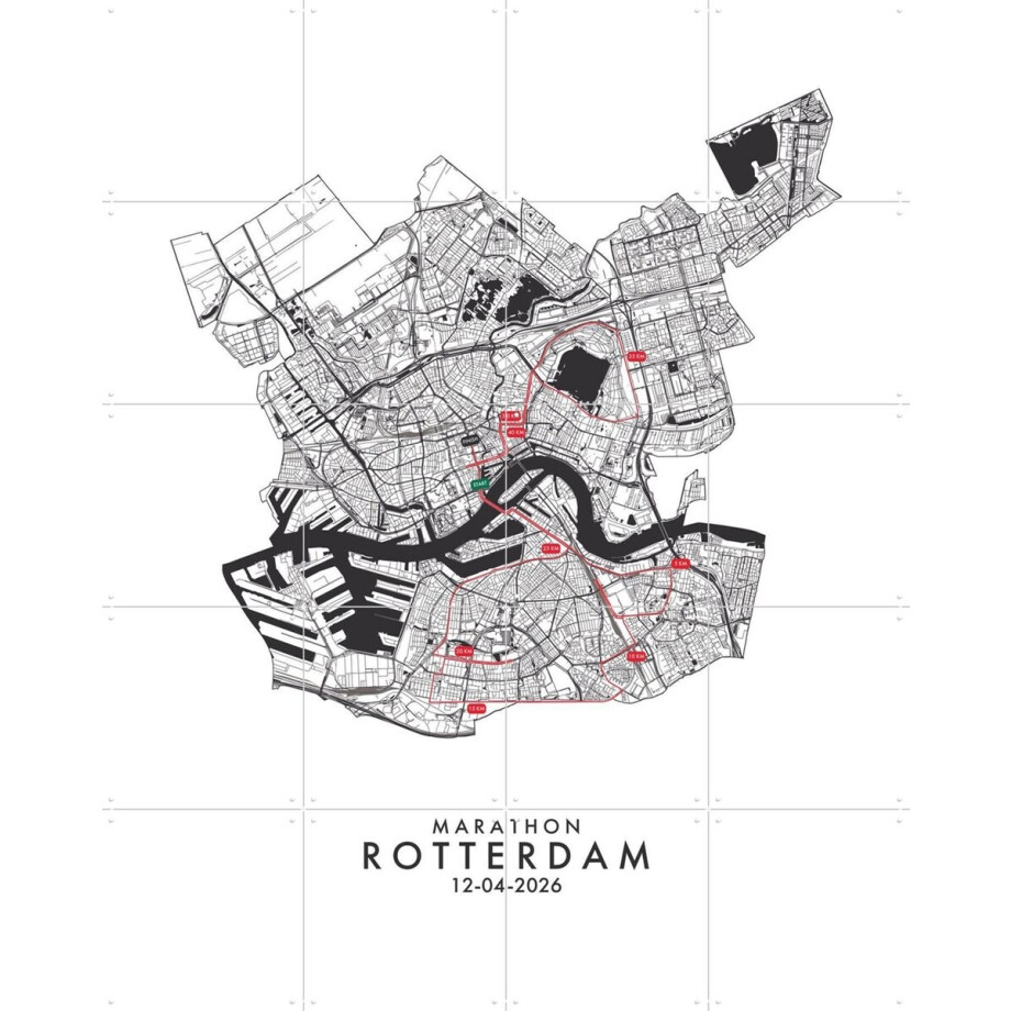 IXXI Marathon Rotterdam 2026, Kunst in Kaart - 80 x 100 cm - Grote wanddecoratie en posters - Line art, Trap, Gang, Kaarten, Sport, Stad, Reizen afbeelding 1