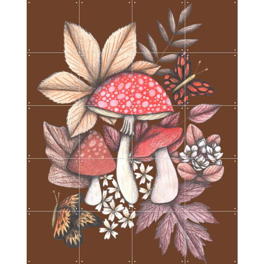 IXXI Mushrooms Magic 1, Cecilia Battaini - 80 x 100 cm - Gratis ophangtool - Grote wanddecoratie en posters - Illustraties, Fantasierijk, Art Nouveau afbeelding 1