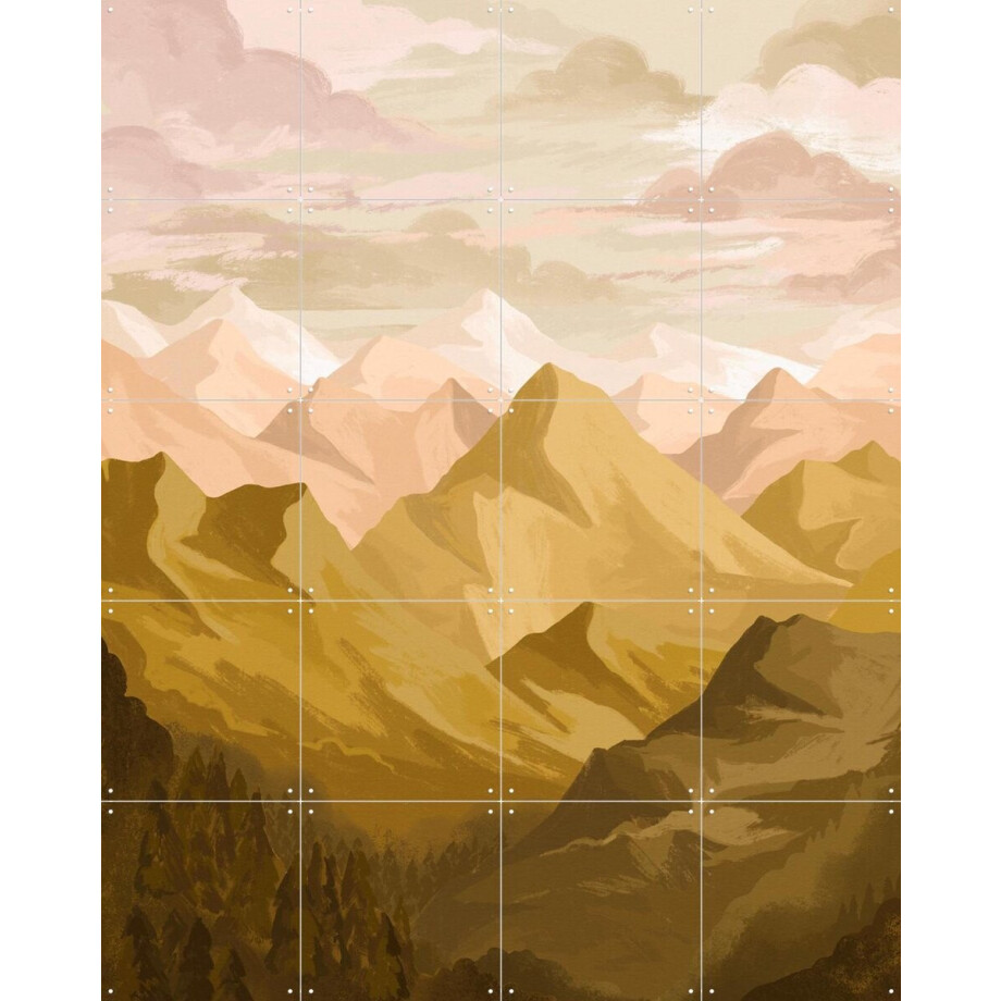IXXI Mountain View, Goed Blauw - 80 x 100 cm - Gratis ophangtool - Grote wanddecoratie en posters - Digitale Kunst, Illustraties, Woonkamer afbeelding 1