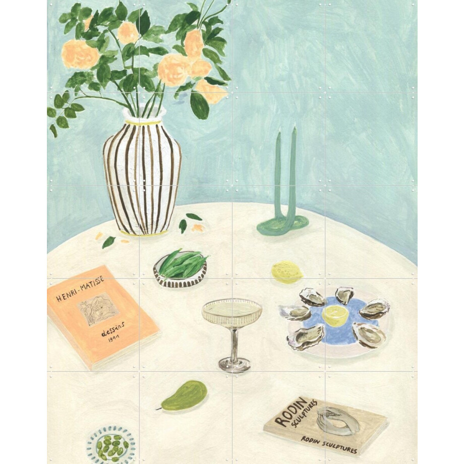 IXXI Oysters and Art Books, Isabelle Vandeplassche - 80 x 100 cm - Gratis ophangtool - Grote wanddecoratie en posters - Aquarel, Illustraties afbeelding 1