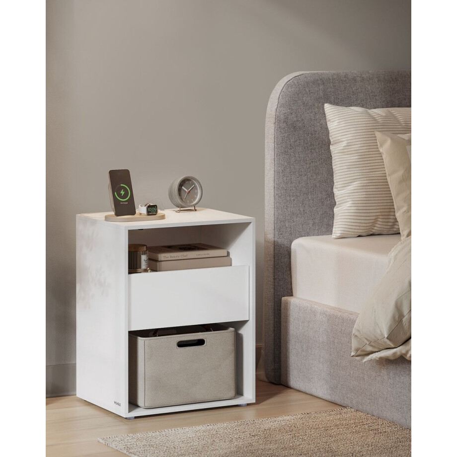 Nachtkastje – Mat Wit – Met Oplaadfunctie – Met Lade Nachtkastje – Mat Wit – Met Oplaadfunctie – Met Lade afbeelding 1