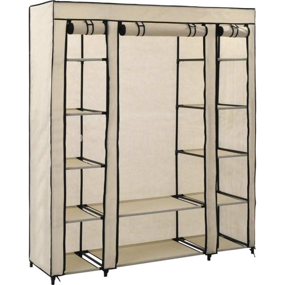 vidaXL - Kledingkast - met - vakken - en - stangen - 150x45x176 - cm - stof - crème vidaXL - Kledingkast - met - vakken - en - stangen - 150x45x176 - cm - stof - crème afbeelding 1