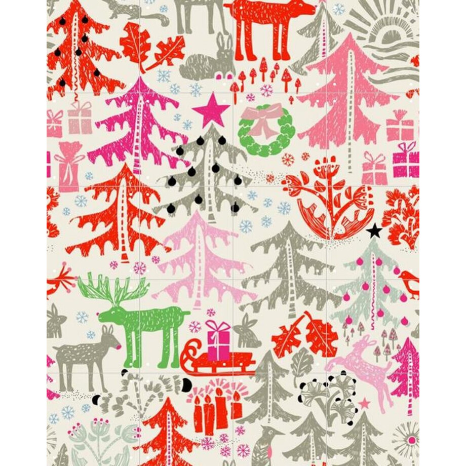 IXXI X-Mas Winter Forest Pattern, Annick & Various - 80 x 100 cm - Gratis ophangtool - Grote wanddecoratie en posters - Vintage, Speels, Illustraties afbeelding 1