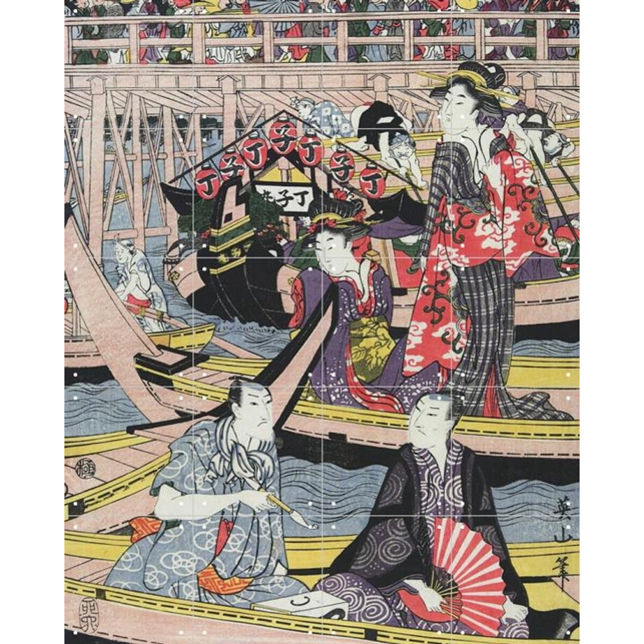 IXXI People enjoying Fireworks at Ryogoku Bridge, Kikuwa Eizan & Victoria and Albert Museum - 80 x 100 cm - Gratis ophangtool - Grote wanddecoratie en afbeelding 1