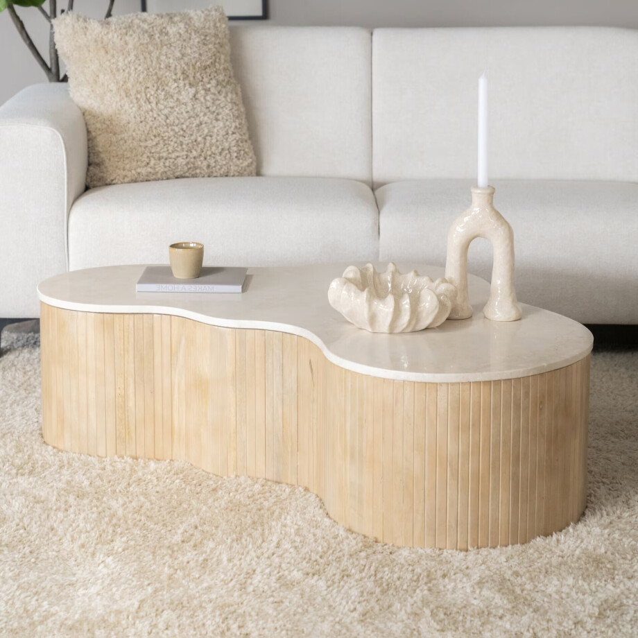 Eleonora Organische Salontafel 'Kira' Mangohout en marmer, 129 x 84cm afbeelding 1