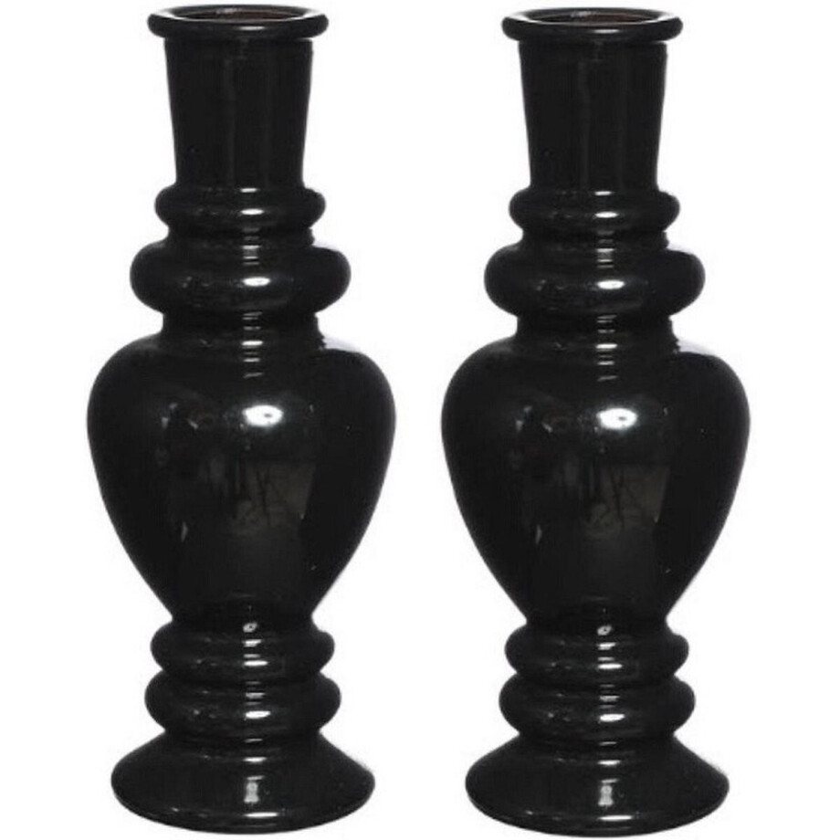 Kaarsen kandelaar Venice - 2x - gekleurd glas - transparant zwart - D5,7 x H15 cm Kaarsen kandelaar Venice - 2x - gekleurd glas - transparant zwart - D5,7 x H15 cm afbeelding 1