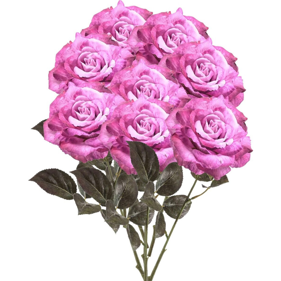 Emerald Kunstbloemen boeket roos Pascal - 8x - roze - 65 cm - decoratie bloemen afbeelding 1