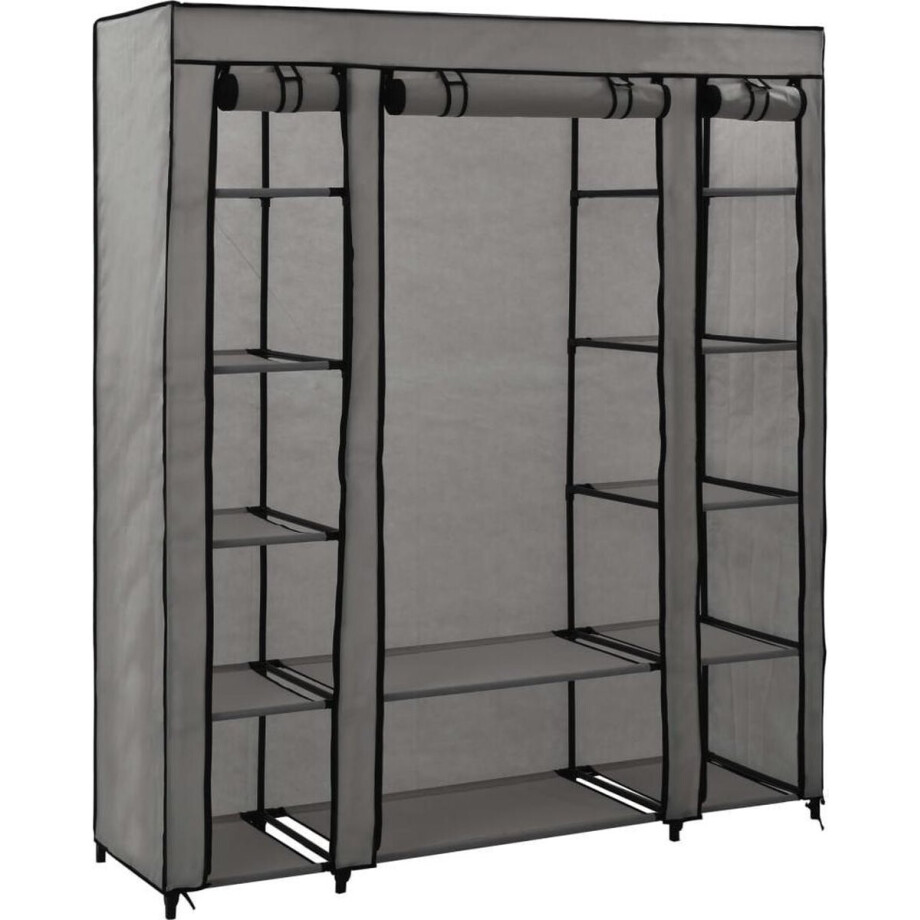 vidaXL - Kledingkast - met - vakken - en - stangen - 150x45x176 - cm - stof - grijs vidaXL - Kledingkast - met - vakken - en - stangen - 150x45x176 - cm - stof - grijs afbeelding 1