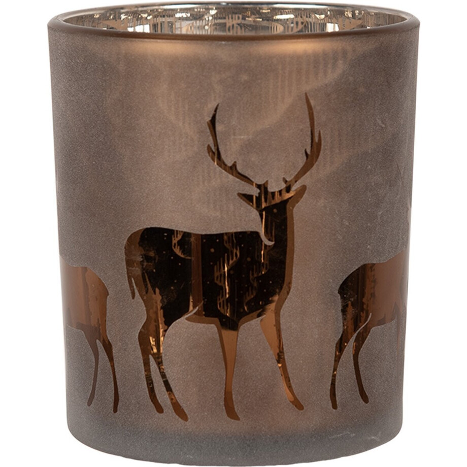 Clayre & Eef Theelichthouder Ø 9x10 cm Bruin Glas Clayre & Eef Theelichthouder Ø 9x10 cm Bruin Glas afbeelding 1