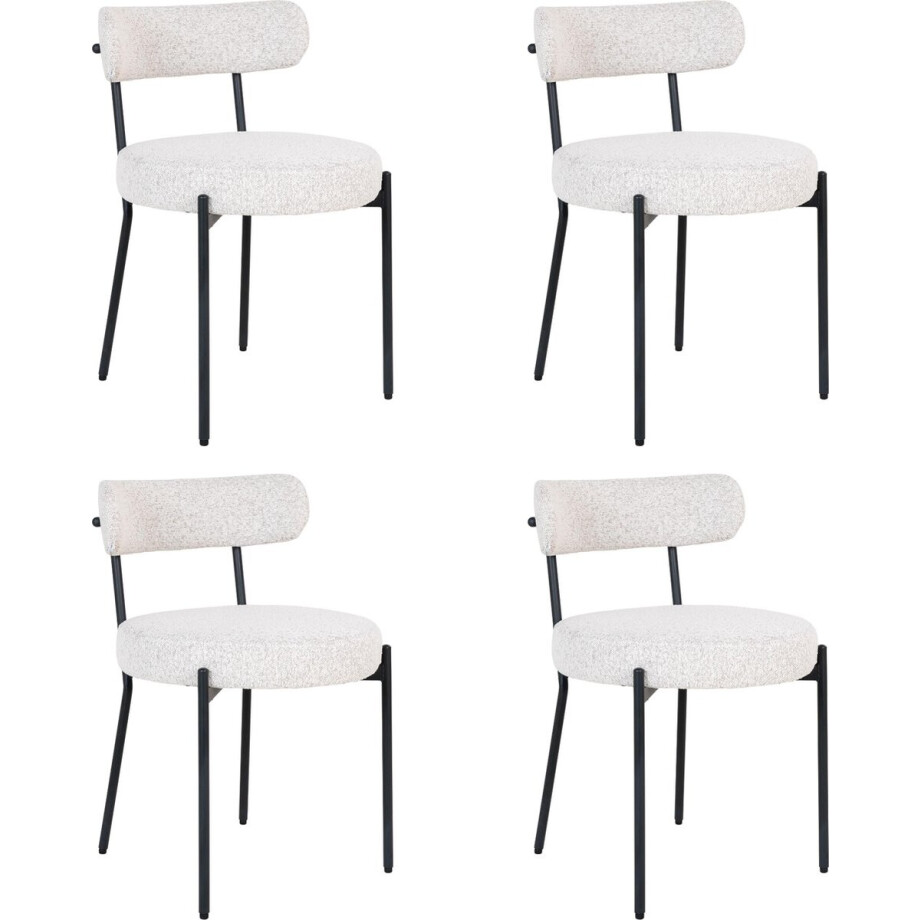 QUVIO Eetkamerstoelen Leanne - Eetkamerstoel - Bouclé - Staal - Wit - Set van 4 afbeelding 1