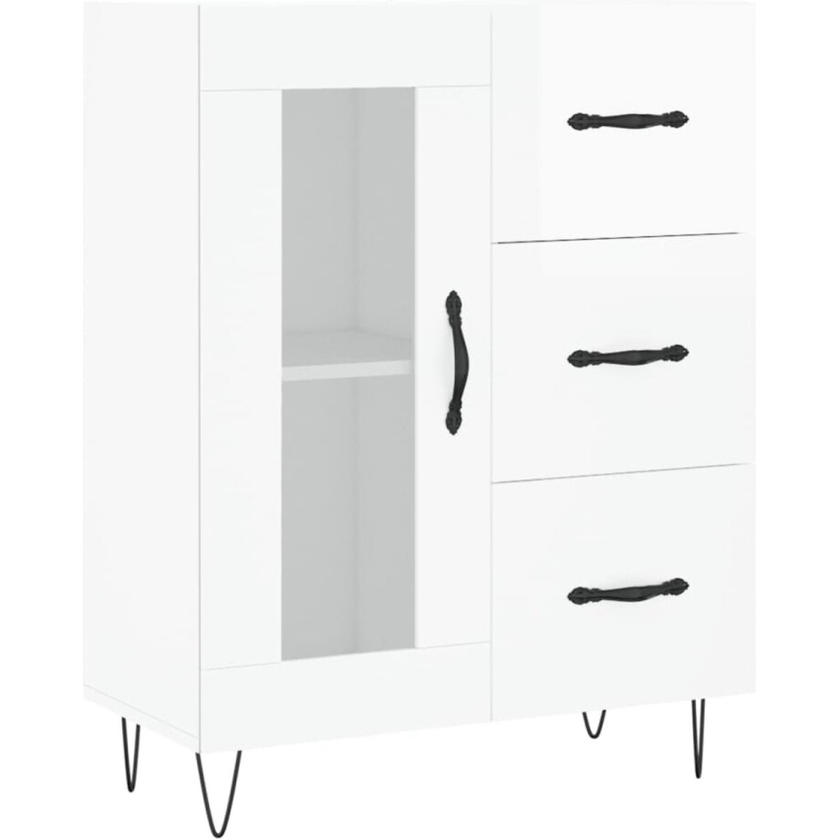 vidaXL - Dressoir - 69,5x34x90 - cm - bewerkt - hout - hoogglans - wit vidaXL - Dressoir - 69,5x34x90 - cm - bewerkt - hout - hoogglans - wit afbeelding 1