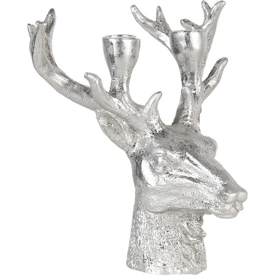 Clayre & Eef Kandelaar Rendier 22x21x24 cm Zilverkleurig Kunststof Kaarsenstandaard afbeelding 1
