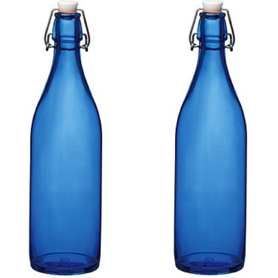 Bormioli rocco waterfles met beugeldop - 4x stuks - blauw transparant - 1000 ml - Giara home deco fles - weckflessen afbeelding 1