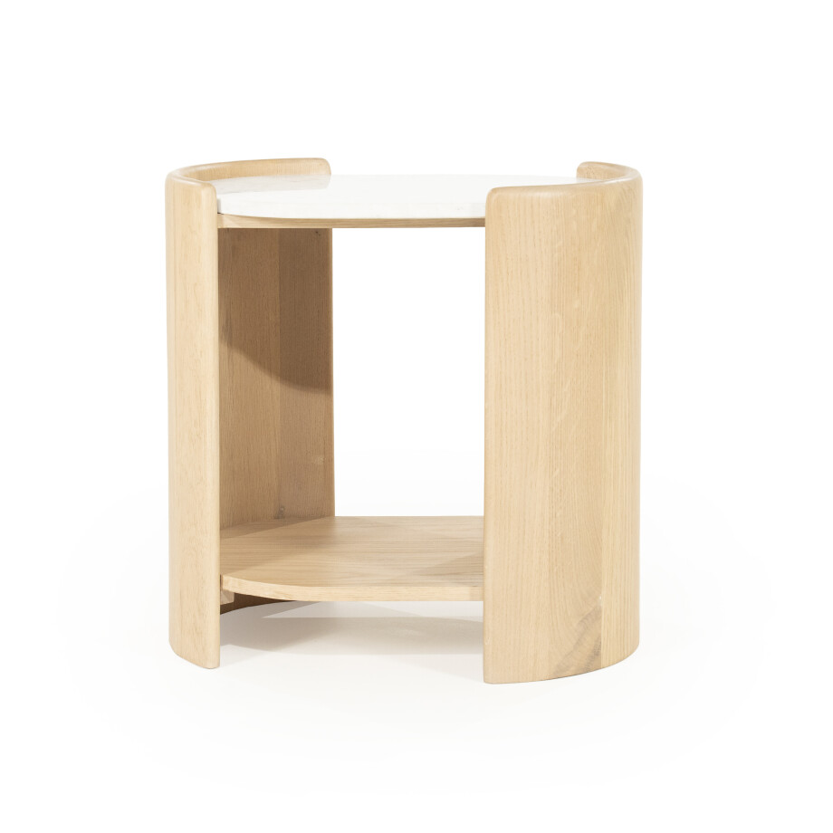 Eleonora Ovale Bijzettafel 'Don' Marmer en eikenhout, 50 x 35cm afbeelding 1