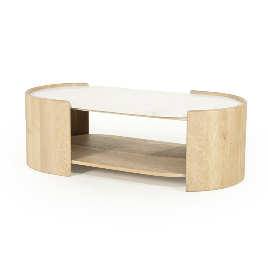 Eleonora Ovale Salontafel 'Don' Marmer en eikenhout, 110 x 60cm afbeelding 1