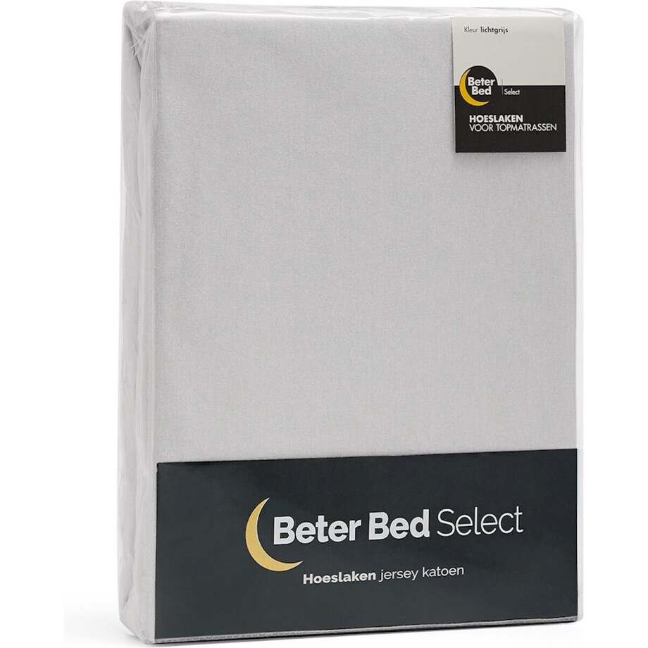 Beter Bed Select Jersey Hoeslaken Topper - 140 x 200/210/220 cm - 100% Katoen - Matrasbeschermer - Matrashoes - Lichtgrijs afbeelding 1